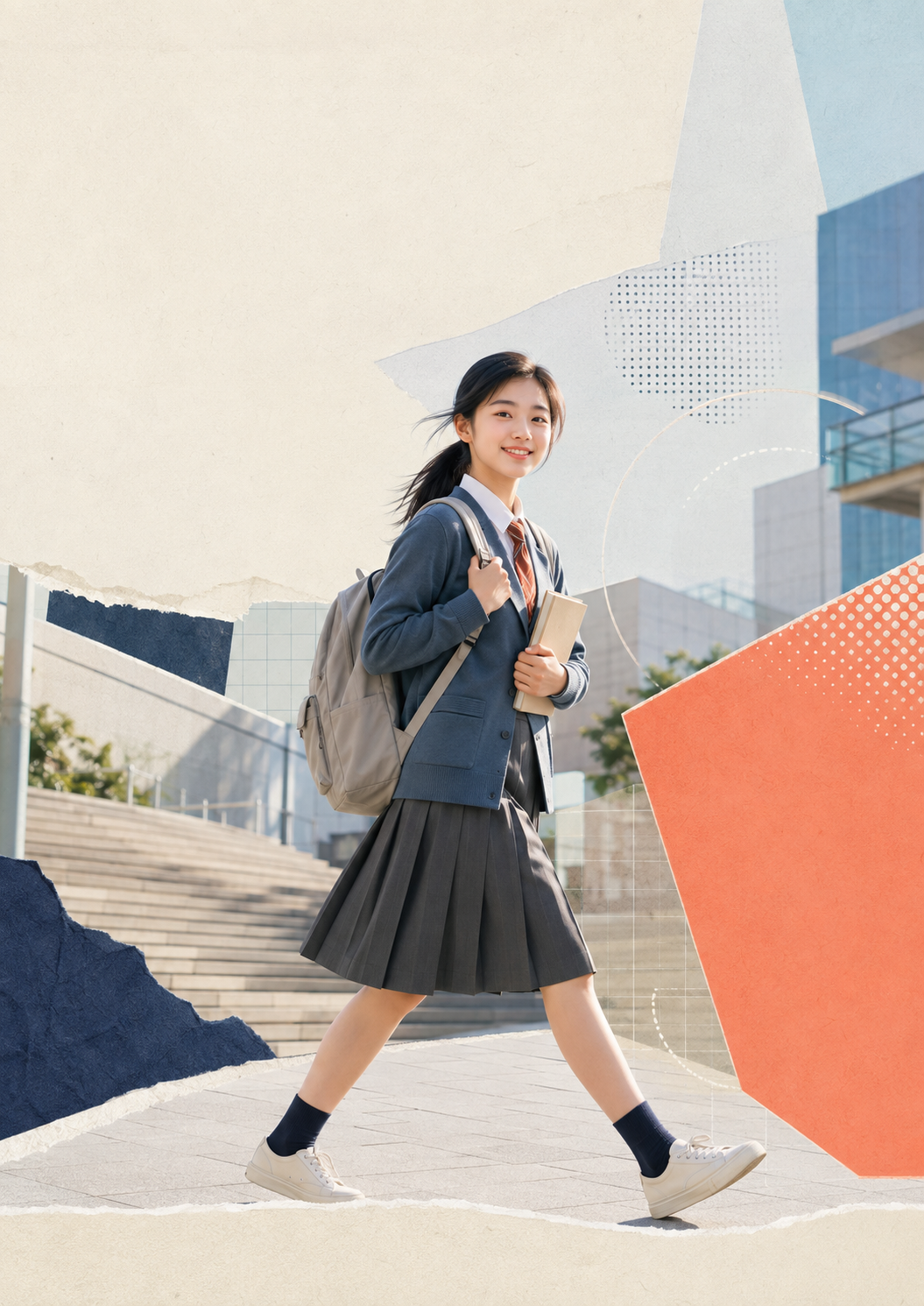 八年級學生帶著書本自信向前